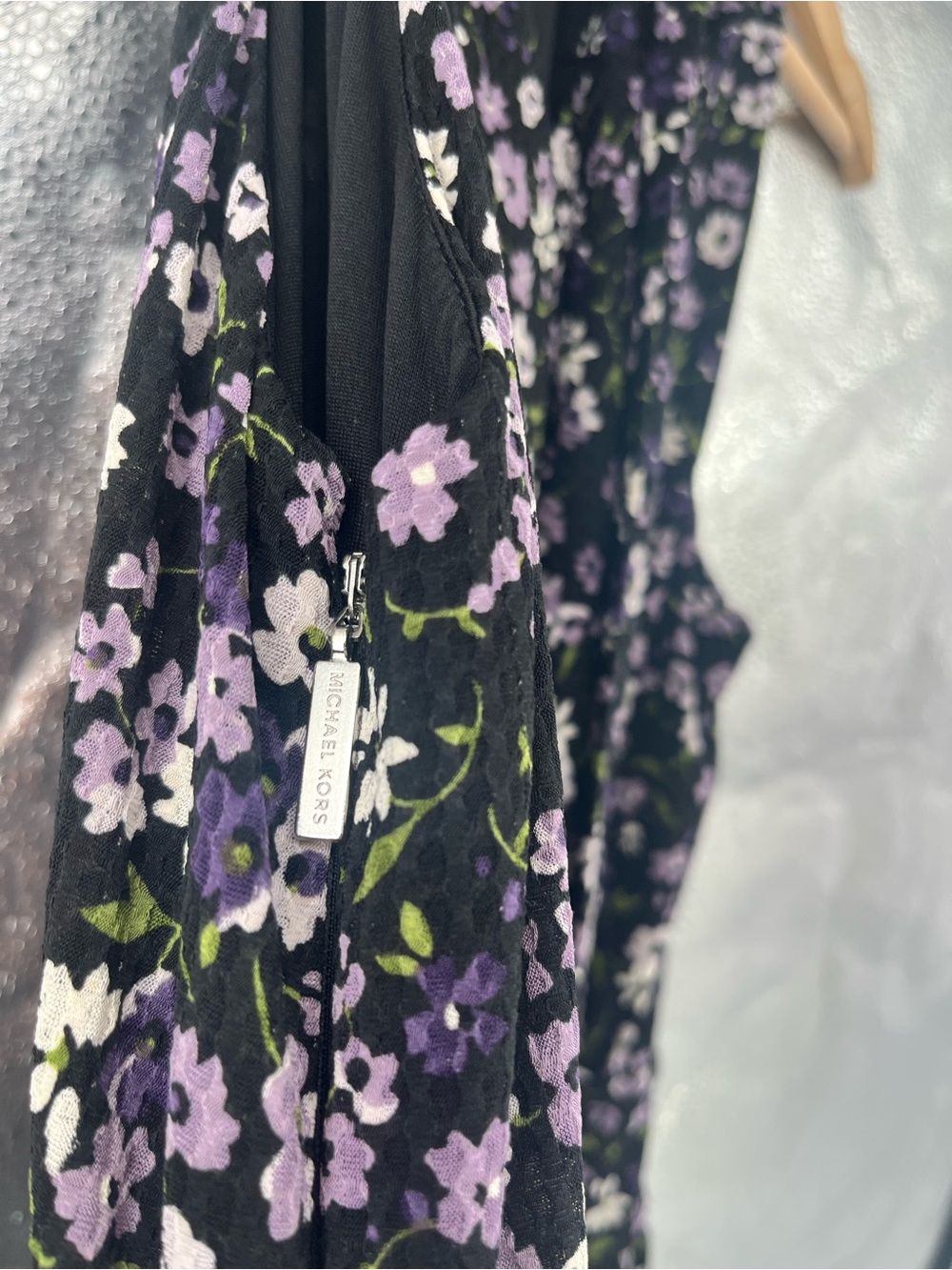 Michael Kors Floral Tiered Halter Dress Medium M Purple Black Ruffle Wedding Gst - Picture 13 of 15
